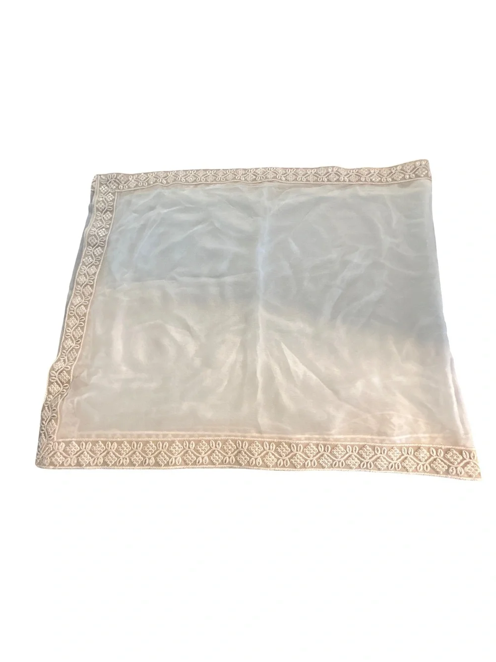 Vintage Chiffon Table Runner Embroidered Beaded Floral Border 104” x 26”